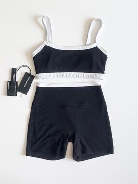 YPB Abercrombie & Fitch SMALL black and white shorts and sports bra set